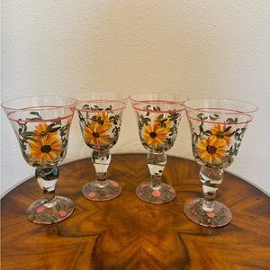 Floral Hand-Painted by Mary Beth Baxter Wine Glasses - Set of 4 16oz.
